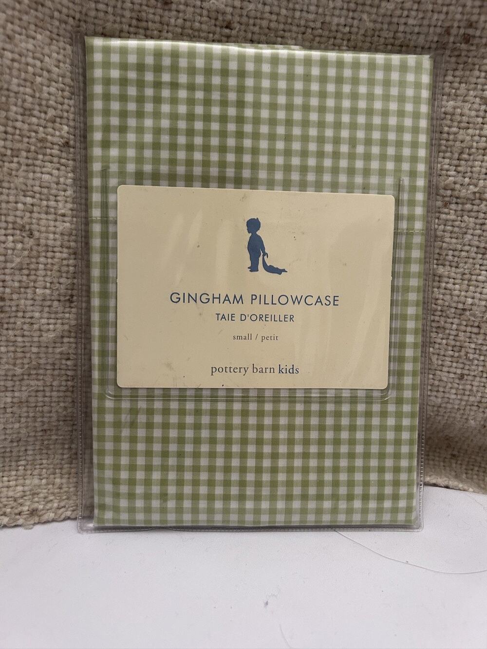 NEW Pottery Barn Kids Size Small Pillowcase Green And White Gingham